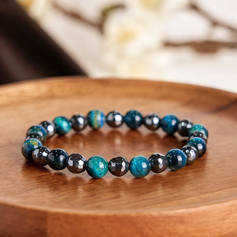 Fortune Jewel 2Pcs Hematite Tiger Eye Blue Tiger Eye Powerful Bracelet Set