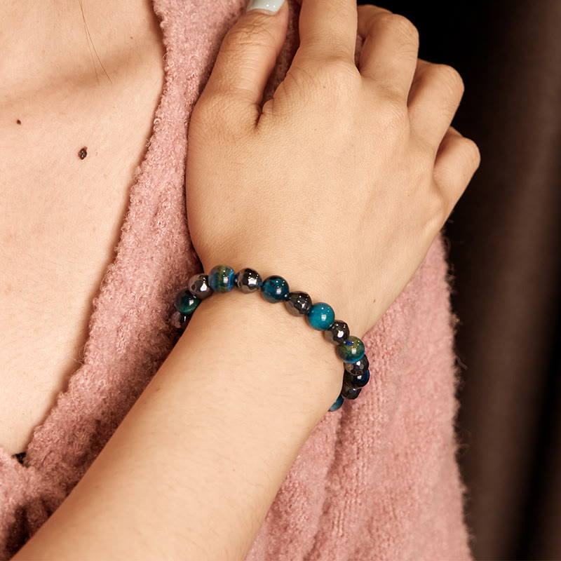 Fortune Jewel 2Pcs Hematite Tiger Eye Blue Tiger Eye Powerful Bracelet Set
