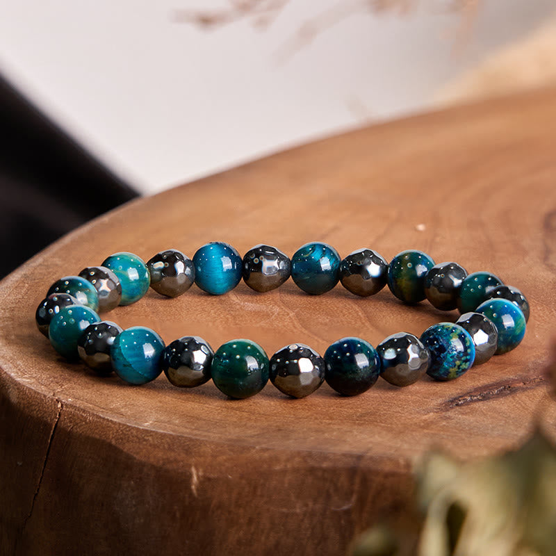 Fortune Jewel 2Pcs Hematite Tiger Eye Blue Tiger Eye Powerful Bracelet Set