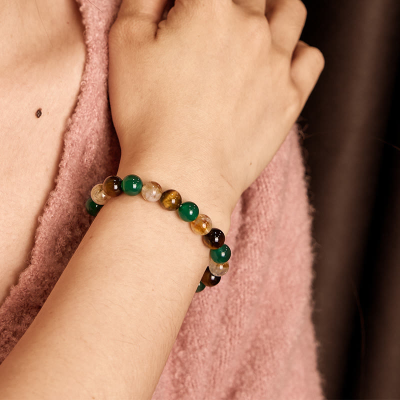 Fortune Jewel Natural Tiger Eye Green Agate Citrine Mix And Match Beads Protection Bracelet