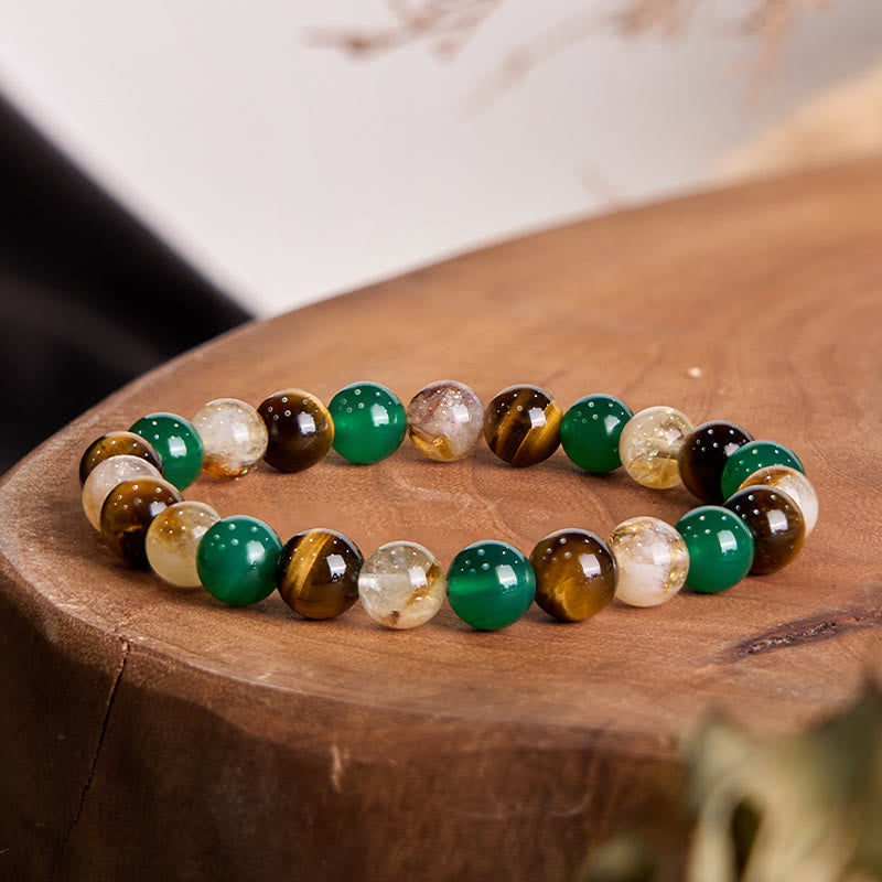 Fortune Jewel Natural Tiger Eye Green Agate Citrine Mix And Match Beads Protection Bracelet