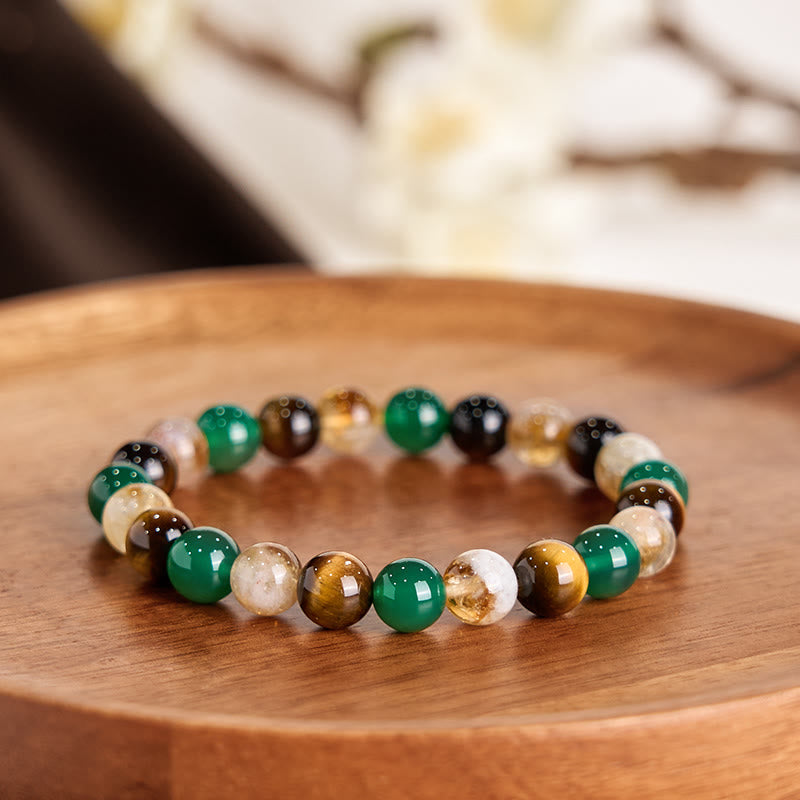 Fortune Jewel Natural Tiger Eye Green Agate Citrine Mix And Match Beads Protection Bracelet