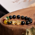 Fortune Jewel Natural Gold Sheen Obsidian PiXiu Five Directions Gods of Wealth Protection Bracelet