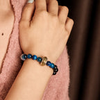 Fortune Jewel Silver Sheen Obsidian Blue Tiger Eye Om Mani Padme Hum Protection Bracelet
