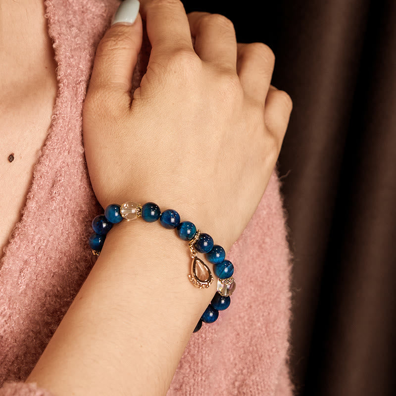 Fortune Jewel Blue Tiger Eye White Crystal Water Drop Strength Bracelet