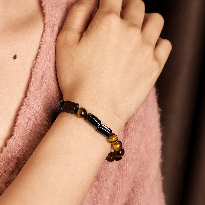 Fortune Jewel Natural Black Tourmaline Tiger Eye Positive Bracelet