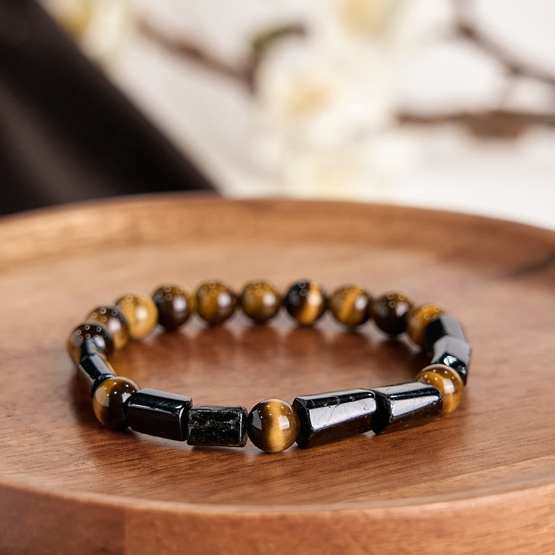 Fortune Jewel Natural Black Tourmaline Tiger Eye Positive Bracelet