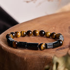Fortune Jewel Natural Black Tourmaline Tiger Eye Positive Bracelet