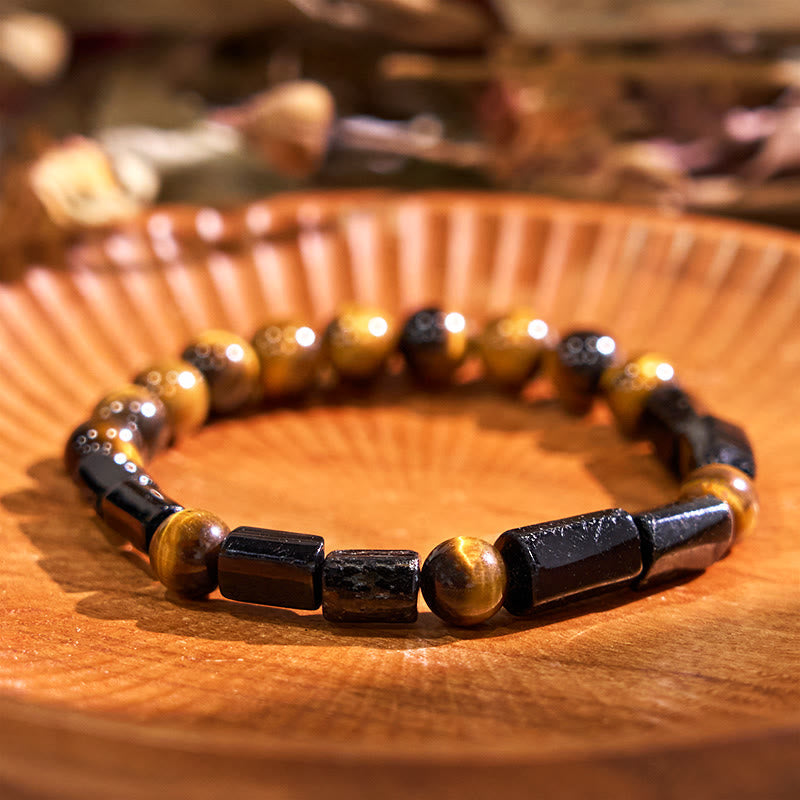 Fortune Jewel Natural Black Tourmaline Tiger Eye Positive Bracelet