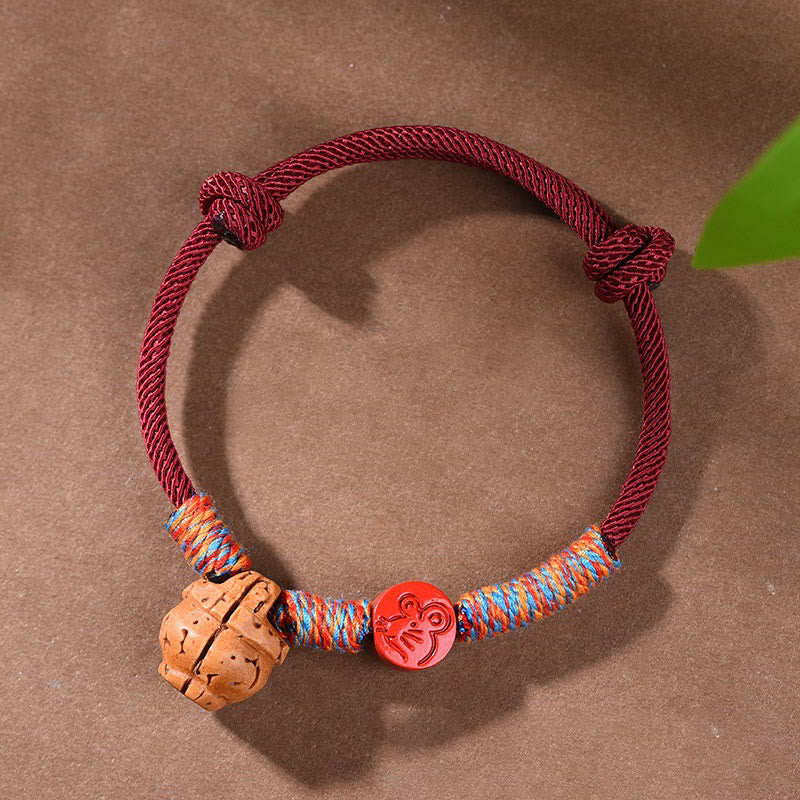 Fortune Jewel Handmade Chinese Zodiac Red String Peach Pit Cinnabar Luck Bracelet