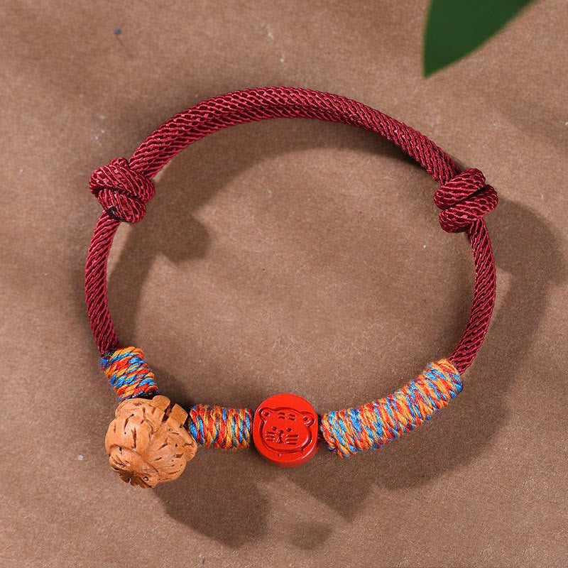 Fortune Jewel Handmade Chinese Zodiac Red String Peach Pit Cinnabar Luck Bracelet