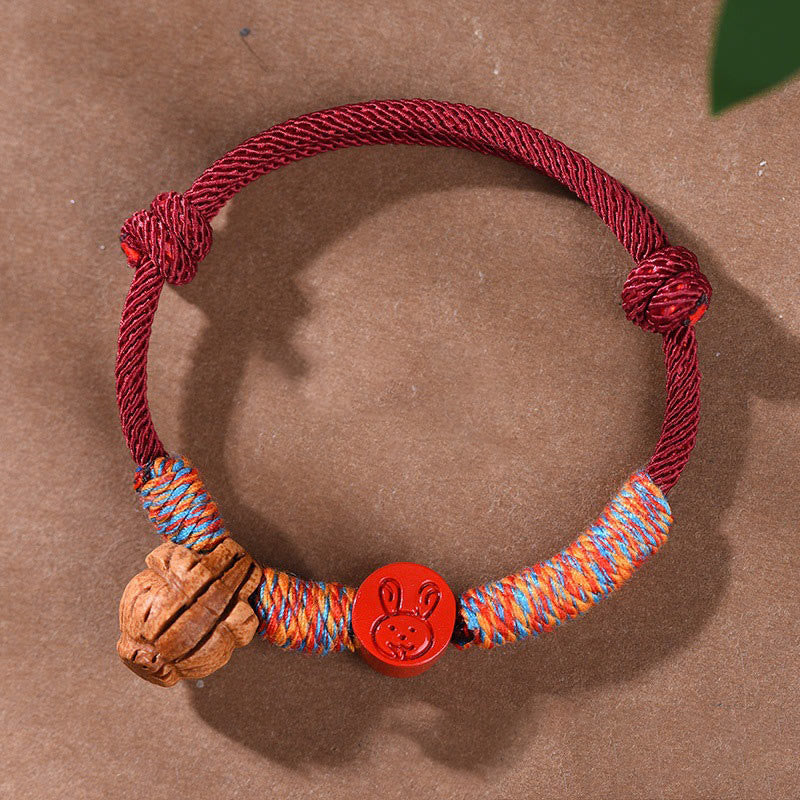 Fortune Jewel Handmade Chinese Zodiac Red String Peach Pit Cinnabar Luck Bracelet