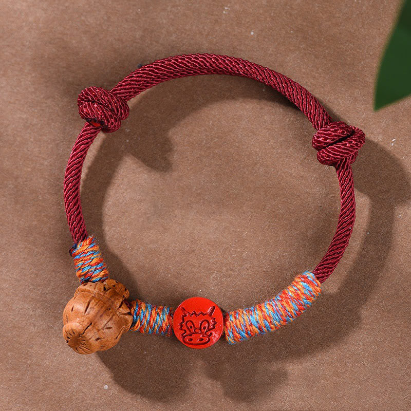 Fortune Jewel Handmade Chinese Zodiac Red String Peach Pit Cinnabar Luck Bracelet