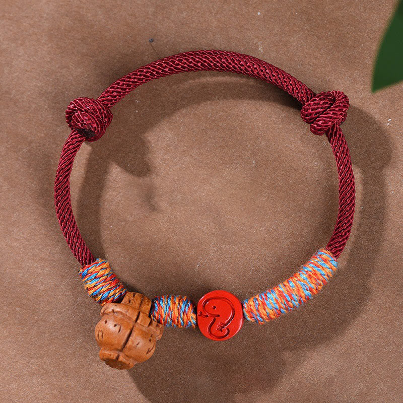 Fortune Jewel Handmade Chinese Zodiac Red String Peach Pit Cinnabar Luck Bracelet