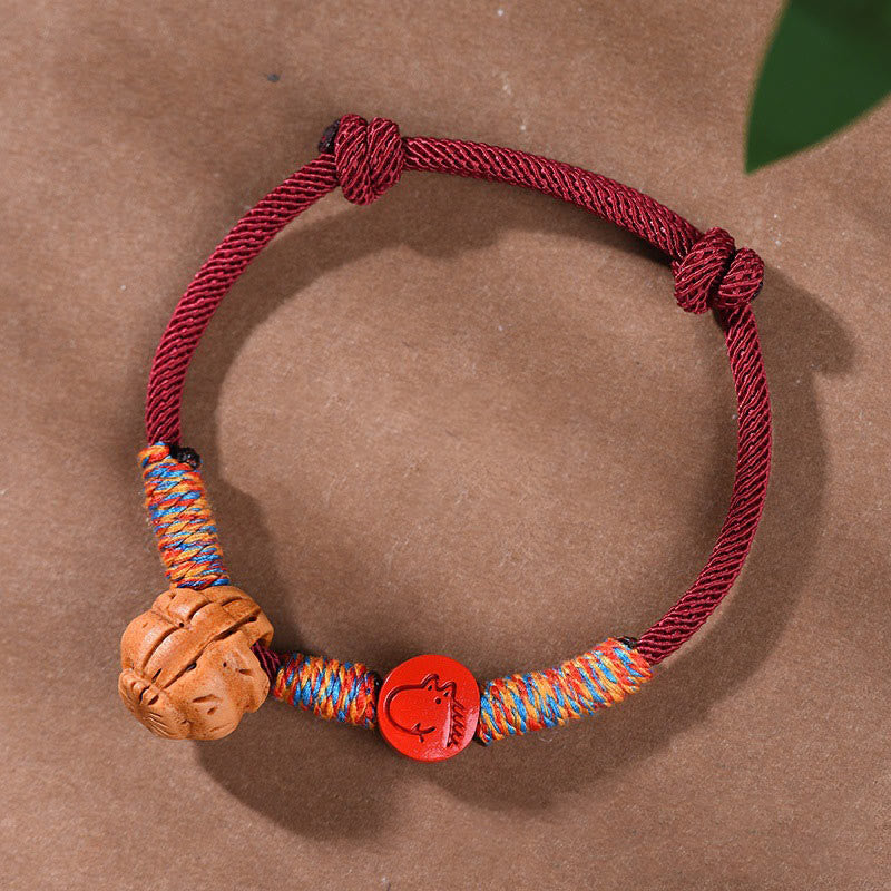 Fortune Jewel Handmade Chinese Zodiac Red String Peach Pit Cinnabar Luck Bracelet