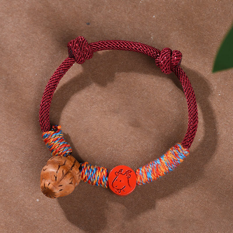 Fortune Jewel Handmade Chinese Zodiac Red String Peach Pit Cinnabar Luck Bracelet