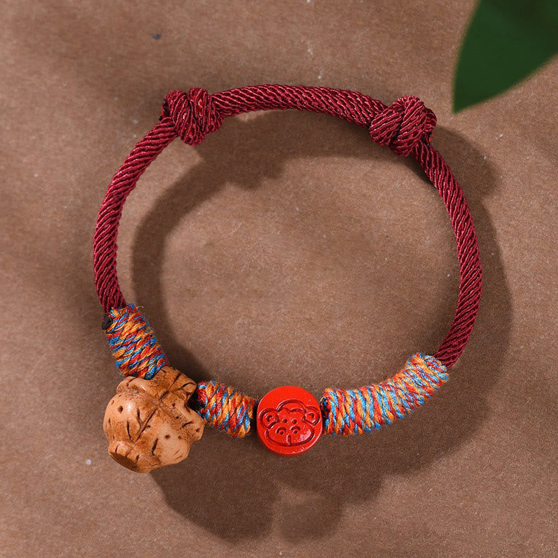 Fortune Jewel Handmade Chinese Zodiac Red String Peach Pit Cinnabar Luck Bracelet