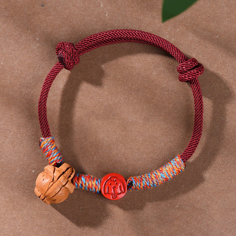 Fortune Jewel Handmade Chinese Zodiac Red String Peach Pit Cinnabar Luck Bracelet