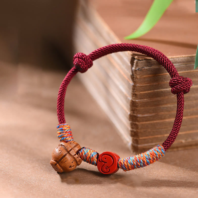 Fortune Jewel Handmade Chinese Zodiac Red String Peach Pit Cinnabar Luck Bracelet