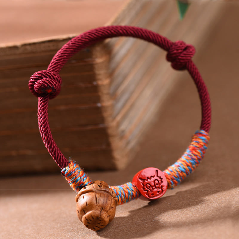Fortune Jewel Handmade Chinese Zodiac Red String Peach Pit Cinnabar Luck Bracelet