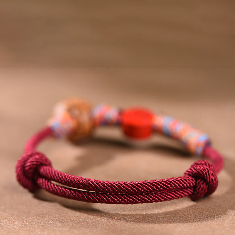 Fortune Jewel Handmade Chinese Zodiac Red String Peach Pit Cinnabar Luck Bracelet