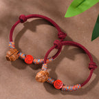 Fortune Jewel Handmade Chinese Zodiac Red String Peach Pit Cinnabar Luck Bracelet