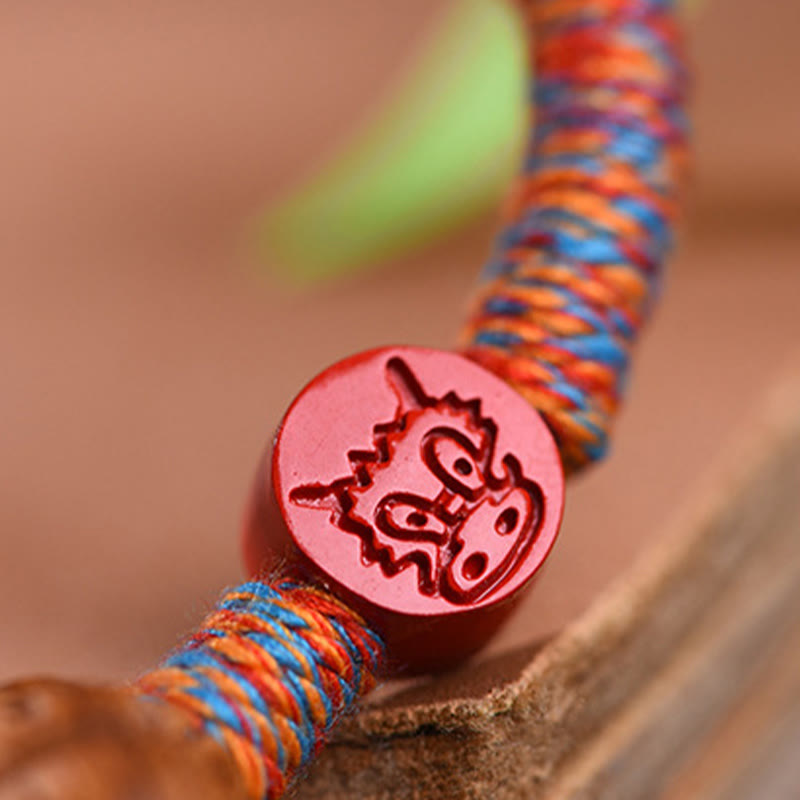 Fortune Jewel Handmade Chinese Zodiac Red String Peach Pit Cinnabar Luck Bracelet