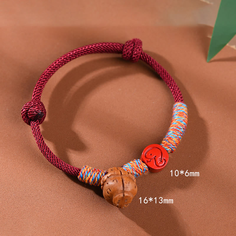Fortune Jewel Handmade Chinese Zodiac Red String Peach Pit Cinnabar Luck Bracelet