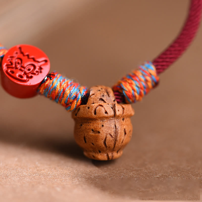 Fortune Jewel Handmade Chinese Zodiac Red String Peach Pit Cinnabar Luck Bracelet