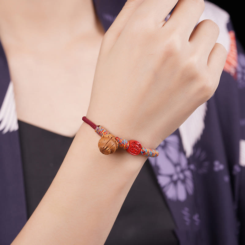 Fortune Jewel Handmade Chinese Zodiac Red String Peach Pit Cinnabar Luck Bracelet