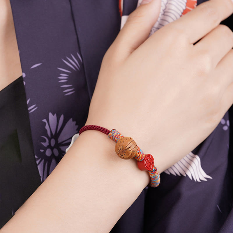 Fortune Jewel Handmade Chinese Zodiac Red String Peach Pit Cinnabar Luck Bracelet