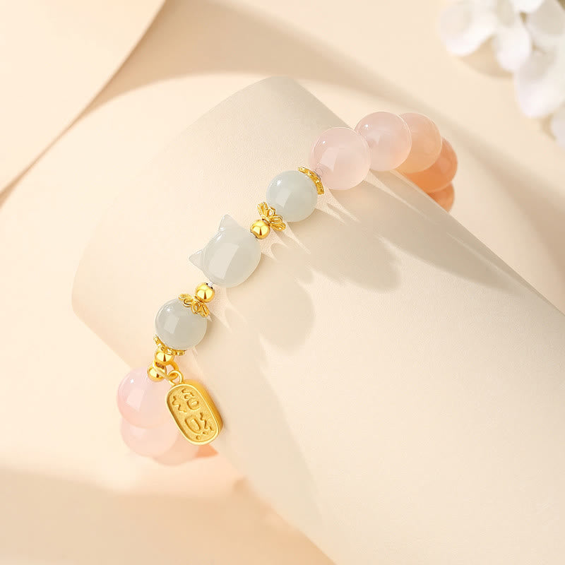Fortune Jewel 925 Sterling Silver Red Agate Hetian Jade Cat Fu Character Confidence Bracelet