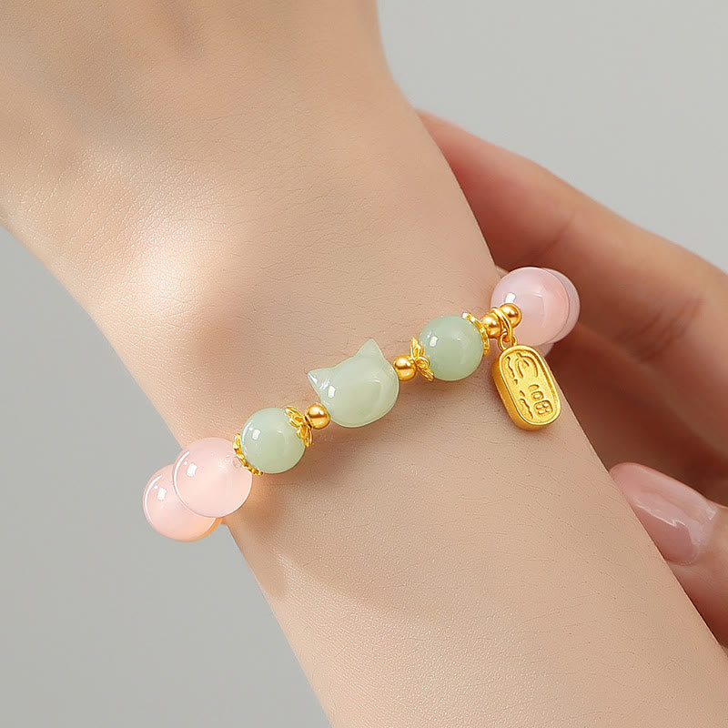 Fortune Jewel 925 Sterling Silver Red Agate Hetian Jade Cat Fu Character Confidence Bracelet