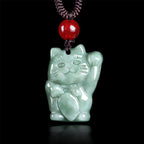 Fortune Jewel Lucky Cat Jade Abundance Necklace Pendant