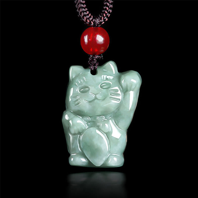 Fortune Jewel Lucky Cat Jade Abundance Necklace Pendant