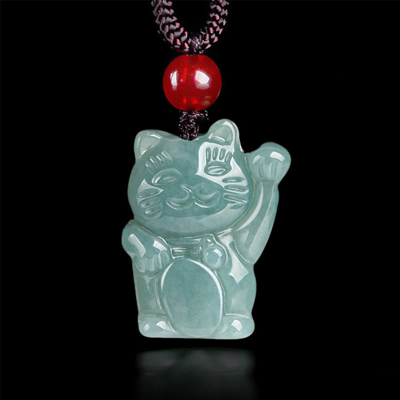 Fortune Jewel Lucky Cat Jade Abundance Necklace Pendant