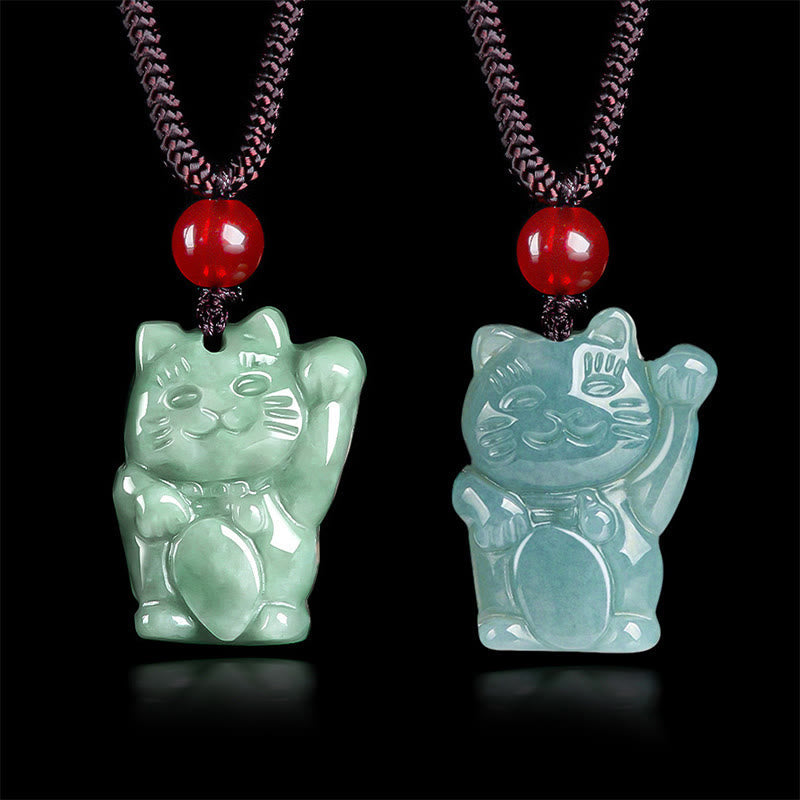 Fortune Jewel Lucky Cat Jade Abundance Necklace Pendant