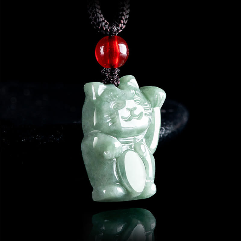 Fortune Jewel Lucky Cat Jade Abundance Necklace Pendant