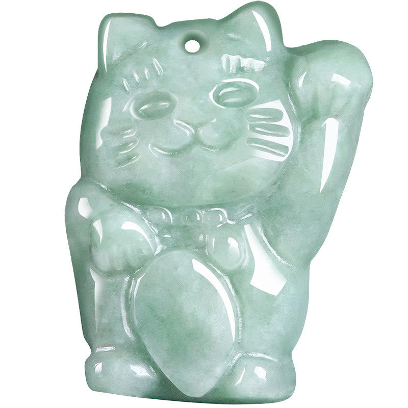 Fortune Jewel Lucky Cat Jade Abundance Necklace Pendant