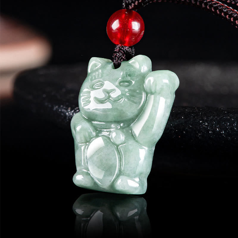 Fortune Jewel Lucky Cat Jade Abundance Necklace Pendant