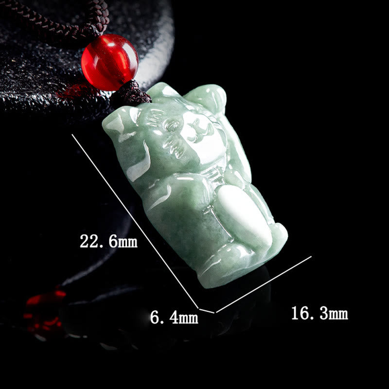 Fortune Jewel Lucky Cat Jade Abundance Necklace Pendant