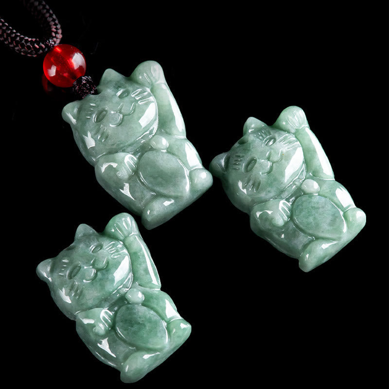 Fortune Jewel Lucky Cat Jade Abundance Necklace Pendant