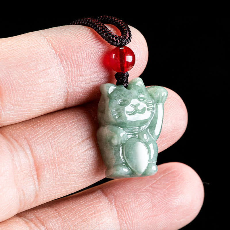 Fortune Jewel Lucky Cat Jade Abundance Necklace Pendant