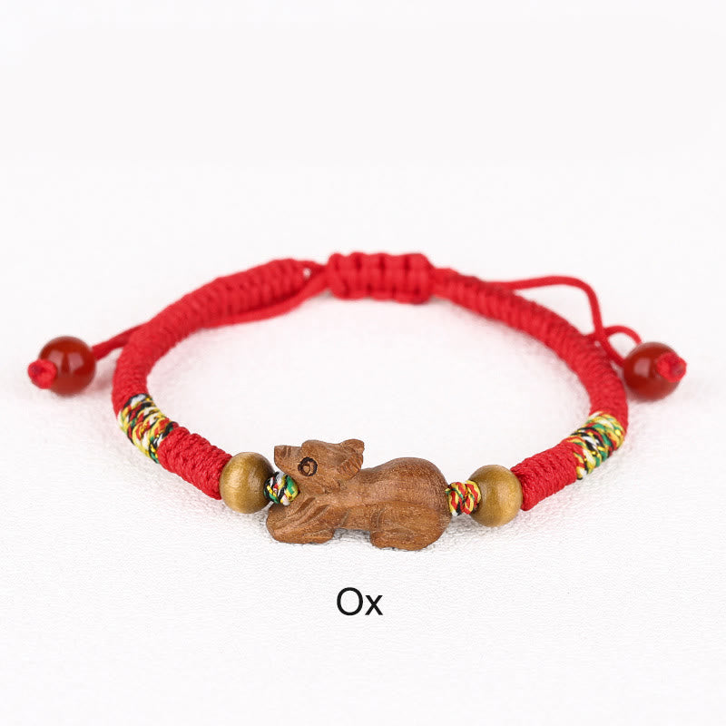 Fortune Jewel Handmade Chinese Zodiac Red String Peach Wood Luck Bracelet