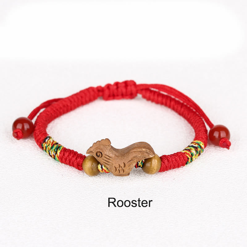 Fortune Jewel Handmade Chinese Zodiac Red String Peach Wood Luck Bracelet