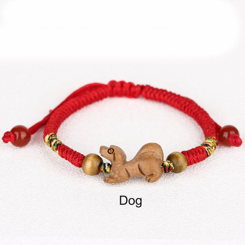 Fortune Jewel Handmade Chinese Zodiac Red String Peach Wood Luck Bracelet
