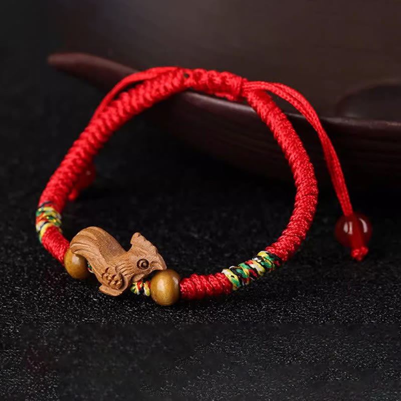 Fortune Jewel Handmade Chinese Zodiac Red String Peach Wood Luck Bracelet