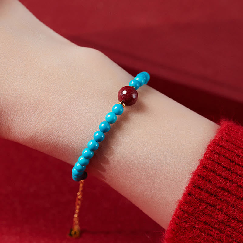 Fortune Jewel 925 Sterling Silver Turquoise Cinnabar Purification Bracelet