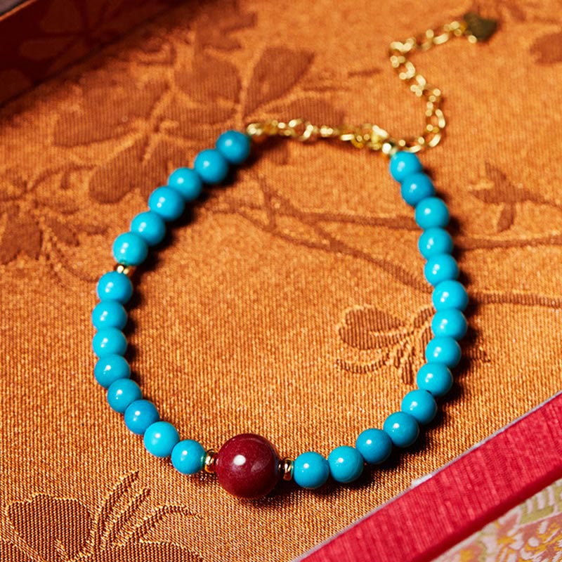 Fortune Jewel 925 Sterling Silver Turquoise Cinnabar Purification Bracelet