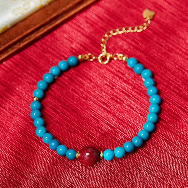 Fortune Jewel 925 Sterling Silver Turquoise Cinnabar Purification Bracelet